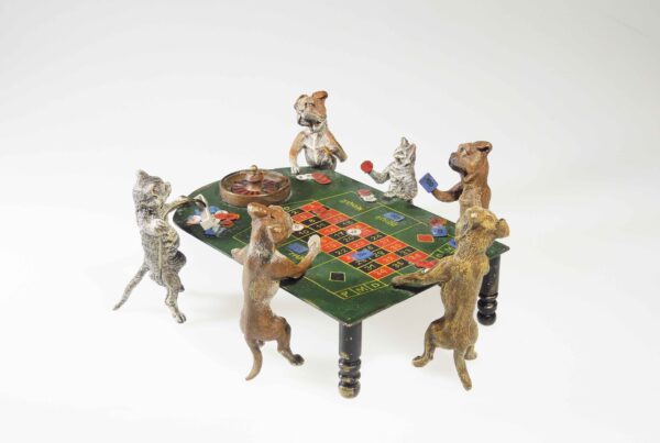 Cats and dogs playing roulette, Viennese bronze, Bergmann