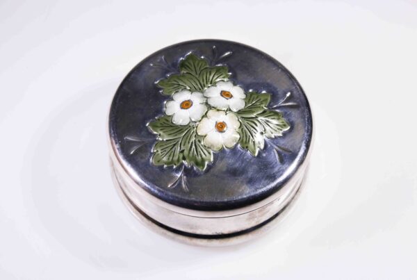 Silver box with enamel flowers