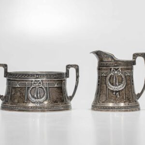 Silver art nouveau sugar bowl and milk jug