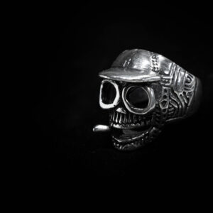 Silver ring with a smoking skull